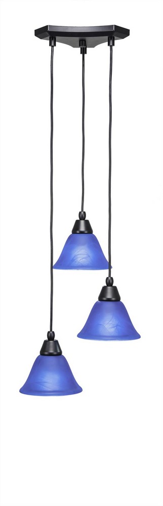 Toltec Lighting-28-MB-4155-Europa-Three Light Mini Pendant-14 Inches Wide by 6.75 Inches High Blue Italian Glass  Matte Black Finish