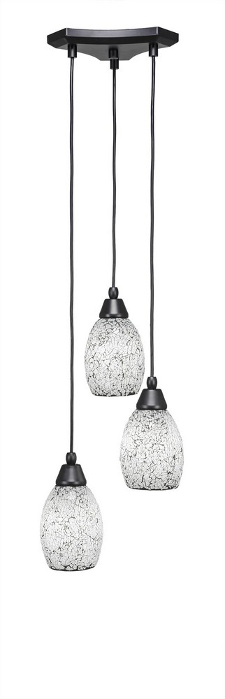 Toltec Lighting-28-MB-4165-Europa-Three Light Mini Pendant-14 Inches Wide by 6.75 Inches High Black Fusion Glass  Matte Black Finish
