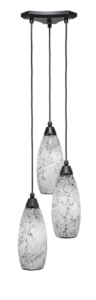 Toltec Lighting-28-MB-416-Europa-Three Light Mini Pendant-14 Inches Wide by 6.75 Inches High Black Fusion Glass  Matte Black Finish