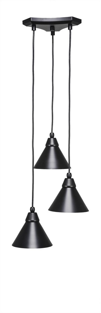 Toltec Lighting-28-MB-421-Europa - 3 Light Cluster Pendalier-7.25 Inches Tall and 13.5 Inches Wide Matte Black  Brushed Nickel Finish with Bronze Cone Metal Shade