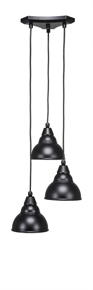 Toltec Lighting-28-MB-427-Europa-Three Light Mini Pendant-14 Inches Wide by 6.75 Inches High Matte Black Double Bubble  Matte Black Finish