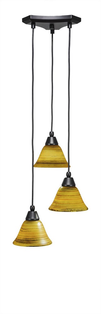 Toltec Lighting-28-MB-454-Europa-Three Light Mini Pendant-14 Inches Wide by 6.75 Inches High Firr� Saturn Glass  Matte Black Finish