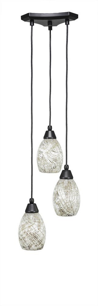Toltec Lighting-28-MB-5054-Europa-Three Light Mini Pendant-14 Inches Wide by 6.75 Inches High Natural Fusion Glass  Matte Black Finish
