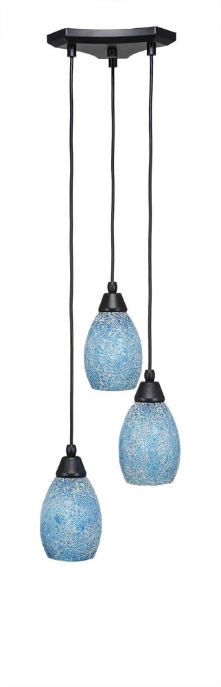 Toltec Lighting-28-MB-5055-Europa-Three Light Mini Pendant-14 Inches Wide by 6.75 Inches High Turquoise Fusion Glass  Matte Black Finish