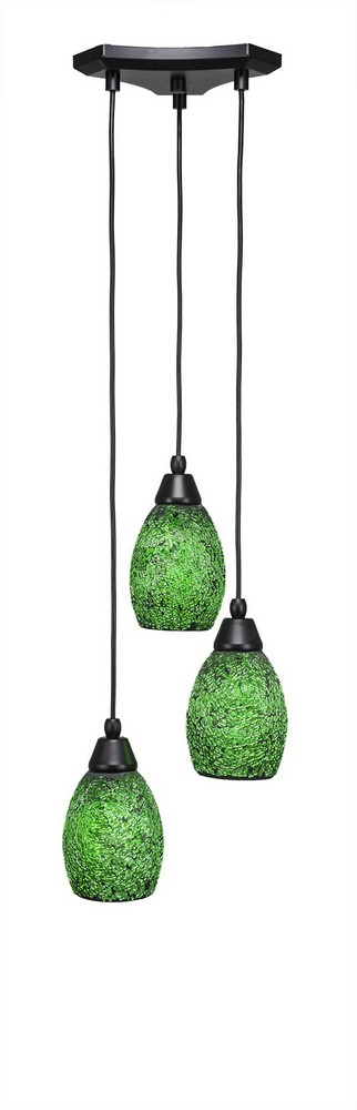 Toltec Lighting-28-MB-5057-Europa-Three Light Mini Pendant-14 Inches Wide by 6.75 Inches High Green Fusion Glass  Matte Black Finish