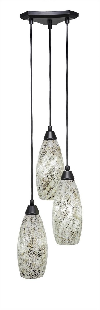 Toltec Lighting-28-MB-5064-Europa-Three Light Mini Pendant-14 Inches Wide by 6.75 Inches High Natural Fusion Glass  Matte Black Finish