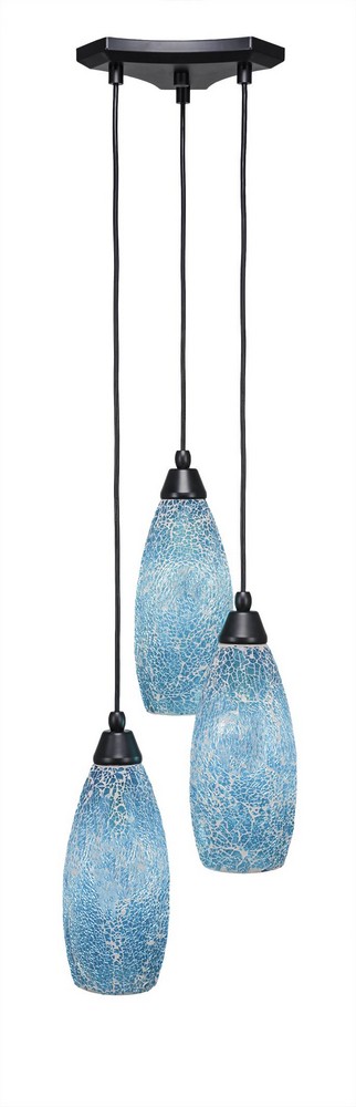 Toltec Lighting-28-MB-5065-Europa-Three Light Mini Pendant-14 Inches Wide by 6.75 Inches High Turquoise Fusion Glass  Matte Black Finish