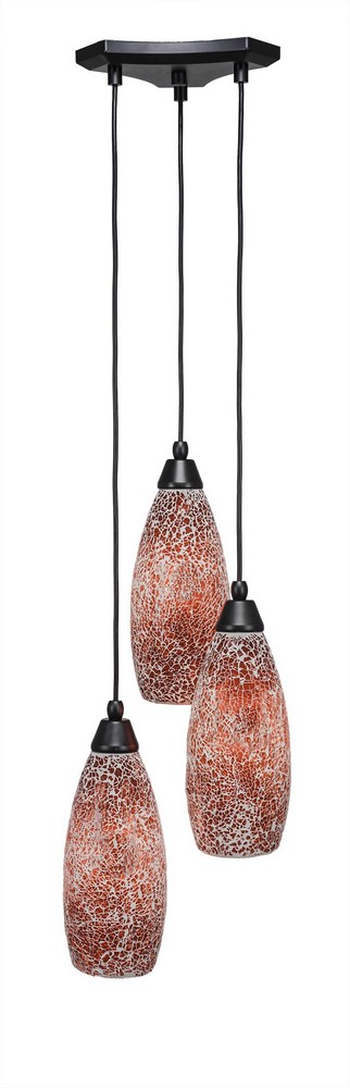 Toltec Lighting-28-MB-5066-Europa-Three Light Mini Pendant-14 Inches Wide by 6.75 Inches High Red Fusion Glass  Matte Black Finish