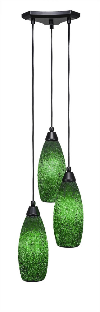 Toltec Lighting-28-MB-5067-Europa - 3 Light Cluster Pendalier-13.5 Inches Tall and 11.25 Inches Wide Matte Black Green Fusion Brushed Nickel Finish with Green Fusion Glass