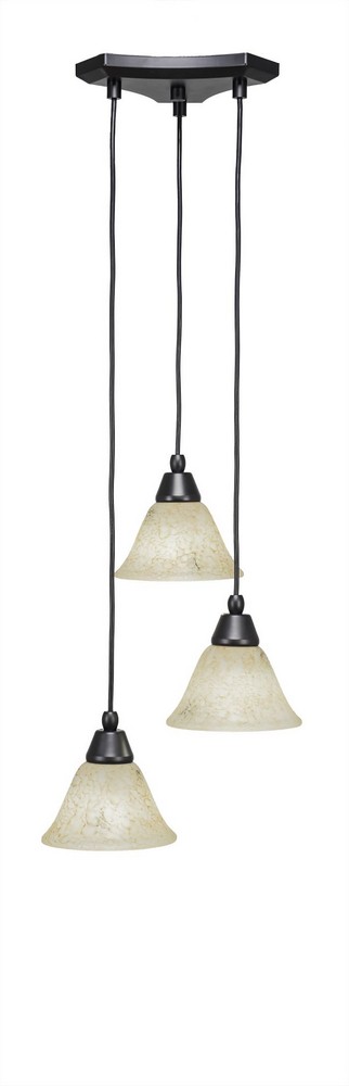 Toltec Lighting-28-MB-508-Europa-Three Light Mini Pendant-14 Inches Wide by 6.75 Inches High Italian Marble Glass  Matte Black Finish