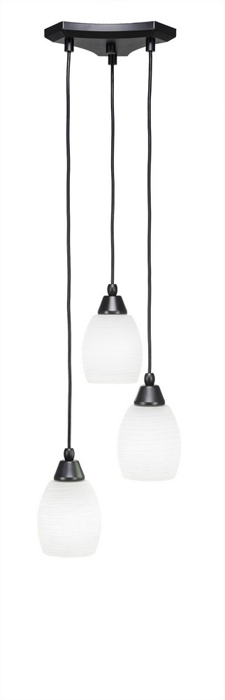Toltec Lighting-28-MB-615-Europa-Three Light Mini Pendant-14 Inches Wide by 6.75 Inches High White Linen Glass  Matte Black Finish