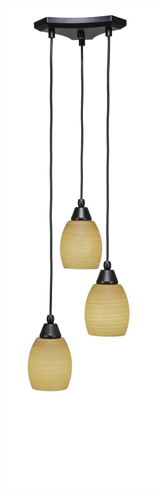 Toltec Lighting-28-MB-625-Europa-Three Light Mini Pendant-14 Inches Wide by 6.75 Inches High Cayenne Linen Glass  Matte Black Finish
