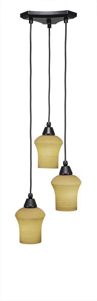 Toltec Lighting-28-MB-680-Europa - 3 Light Cluster Pendalier-9.5 Inches Tall and 11.5 Inches Wide Matte Black Zilo Cayenne Linen Brushed Nickel Finish with Zilo White Linen Glass