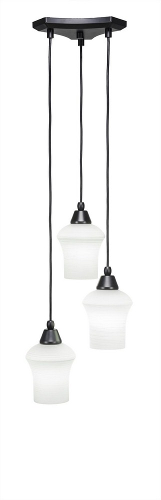 Toltec Lighting-28-MB-681-Europa-Three Light Mini Pendant-14 Inches Wide by 6.75 Inches High Zilo White Linen Glass  Matte Black Finish