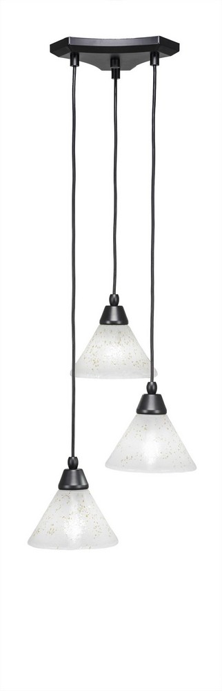 Toltec Lighting-28-MB-7145-Europa-Three Light Mini Pendant-14 Inches Wide by 6.75 Inches High Gold Ice Glass  Matte Black Finish