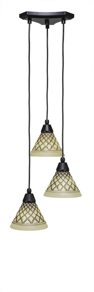 Toltec Lighting-28-MB-7185-Europa-Three Light Mini Pendant-14 Inches Wide by 6.75 Inches High Chocolate icing Glass  Matte Black Finish