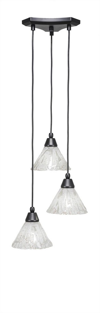 Toltec Lighting-28-MB-7195-Europa-Three Light Mini Pendant-14 Inches Wide by 6.75 Inches High Italian Ice Glass  Matte Black Finish