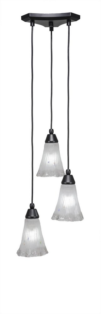 Toltec Lighting-28-MB-721-Europa-Three Light Mini Pendant-14 Inches Wide by 6.75 Inches High Frosted Crystal Glass  Matte Black Finish