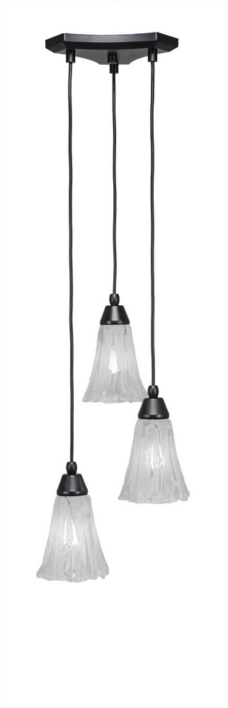 Toltec Lighting-28-MB-729-Europa-Three Light Mini Pendant-14 Inches Wide by 6.75 Inches High Italian Ice Glass  Matte Black Finish