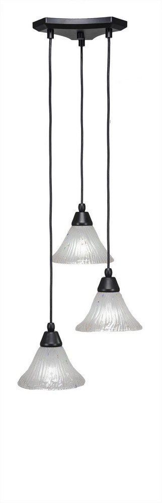 Toltec Lighting-28-MB-751-Europa-Three Light Mini Pendant-14 Inches Wide by 6.75 Inches High Frosted Crystal Glass  Matte Black Finish