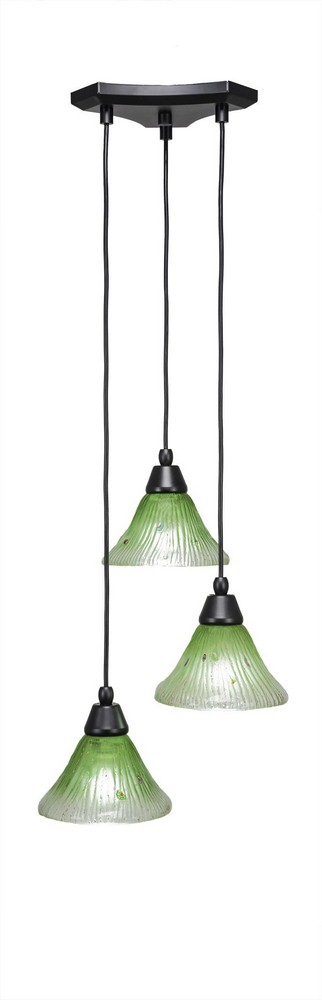 Toltec Lighting-28-MB-753-Europa-Three Light Mini Pendant-14 Inches Wide by 6.75 Inches High Kiwi Green Crystal Glass  Matte Black Finish
