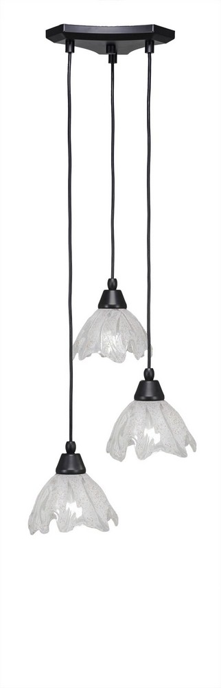 Toltec Lighting-28-MB-759-Europa-Three Light Mini Pendant-14 Inches Wide by 6.75 Inches High Italian Ice Glass  Matte Black Finish