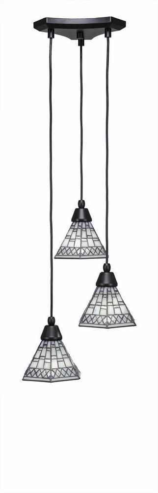 Toltec Lighting-28-MB-9105-Europa-Three Light Mini Pendant-14 Inches Wide by 6.75 Inches High Pewter Tiffany Glass  Matte Black Finish