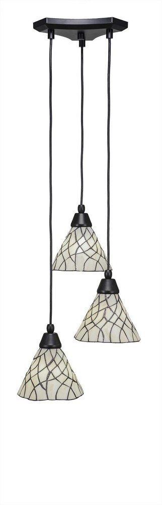 Toltec Lighting-28-MB-9115-Europa-Three Light Mini Pendant-14 Inches Wide by 6.75 Inches High Sandhill Tiffany Glass  Matte Black Finish