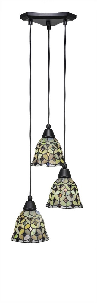 Toltec Lighting-28-MB-9965-Europa-Three Light Mini Pendant-14 Inches Wide by 6.75 Inches High Crescent Tiffany Glass  Matte Black Finish