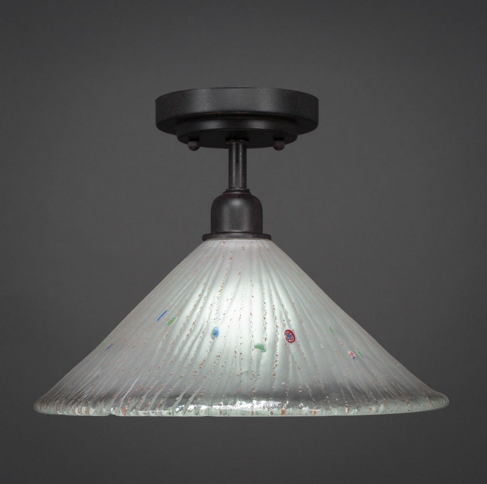 Toltec Lighting-280-DG-701-Vintage - 1 Light Semi-Flush Mount-9.25 Inches Tall and 12 Inches Wide Dark Granite Frosted Crystal Dark Granite Finish with Italian Ice Glass