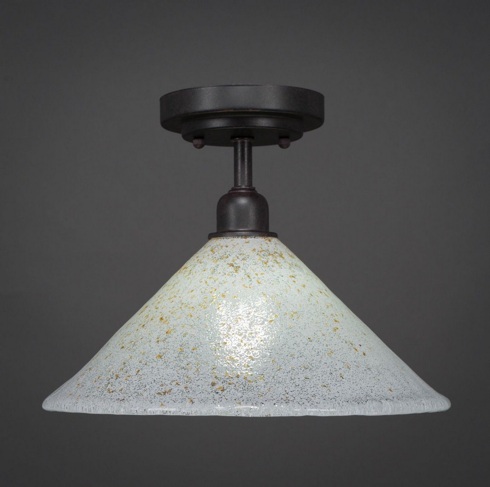 Toltec Lighting-280-DG-702-Vintage - 1 Light Semi-Flush Mount-9.25 Inches Tall and 12 Inches Wide Dark Granite Gold Ice Dark Granite Finish with Italian Ice Glass