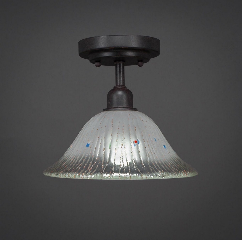 Toltec Lighting-280-DG-731-Vintage - 1 Light Semi-Flush Mount-8.5 Inches Tall and 10 Inches Wide Dark Granite Frosted Crystal Dark Granite Finish with Frosted Crystal Glass