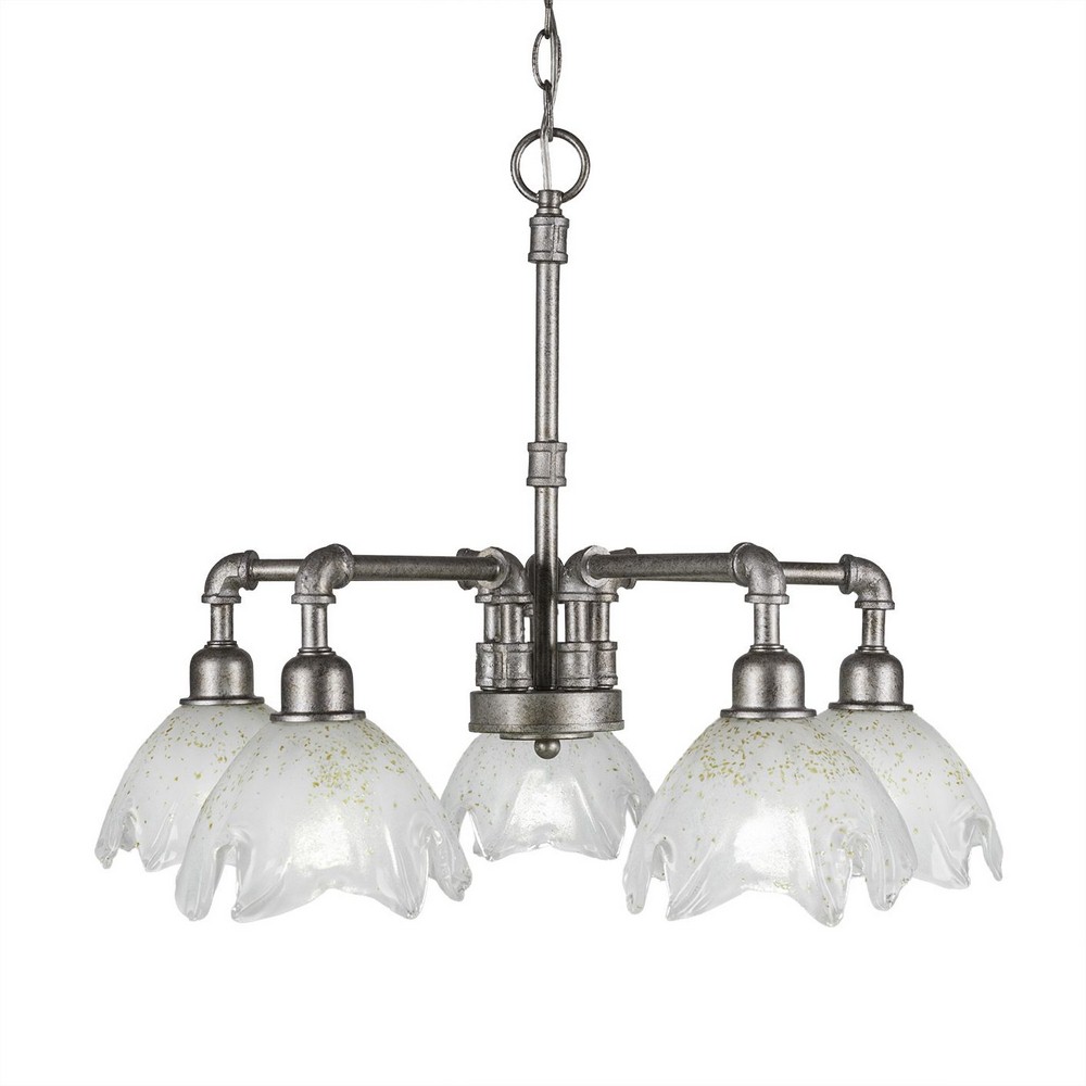 Toltec Lighting-285-AS-755-Vintage - 5 Light Chandelier-19 Inches Tall and 23.25 Inches Wide Aged Silver Gold Ice Dark Granite Finish with Italian Ice Glass