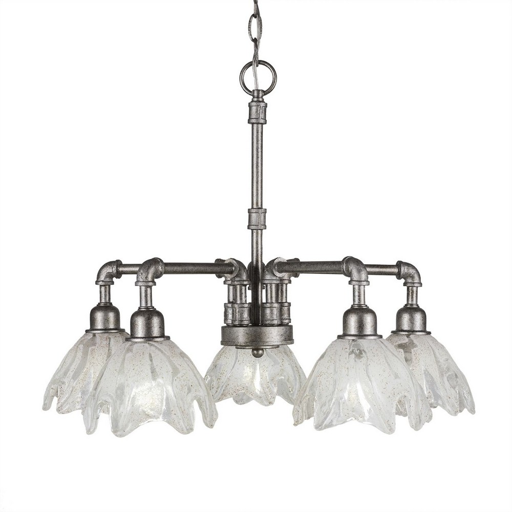 Toltec Lighting-285-AS-759-Vintage - 5 Light Chandelier-19 Inches Tall and 23.25 Inches Wide Aged Silver Italian Ice Dark Granite Finish with Italian Ice Glass