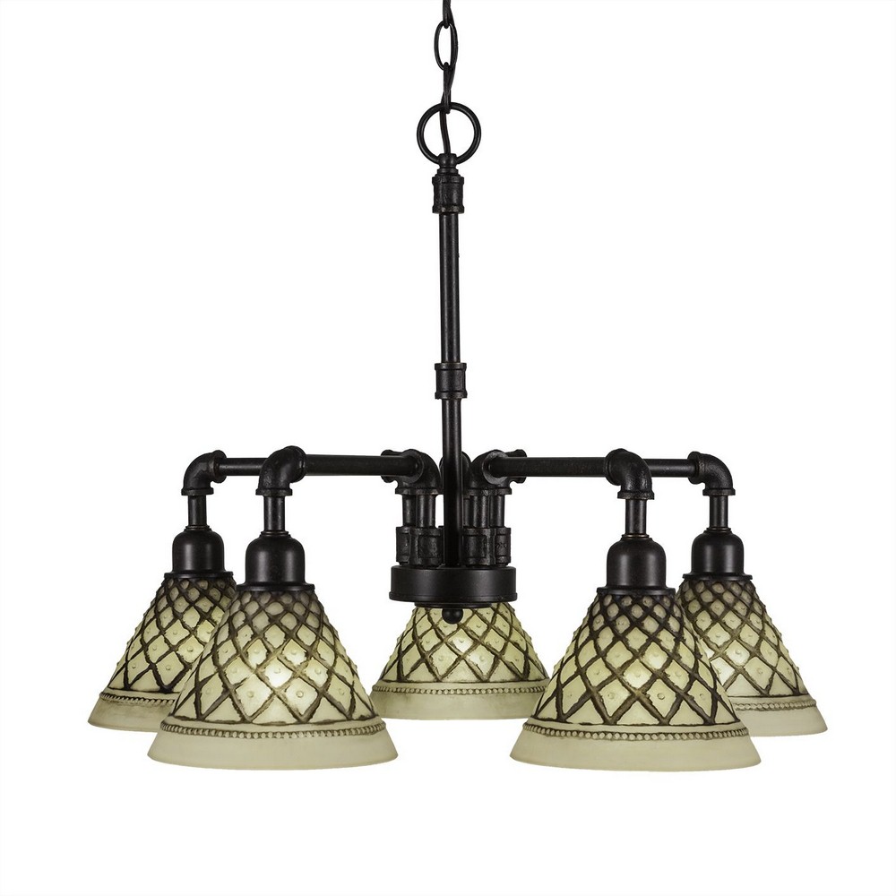 Toltec Lighting-285-DG-7185-Vintage - 5 Light Chandelier-18.75 Inches Tall and 23.5 Inches Wide Dark Granite Chocolate Icing Vintage - 5 Light Chandelier-18.75 Inches Tall and 23.5 Inches Wide