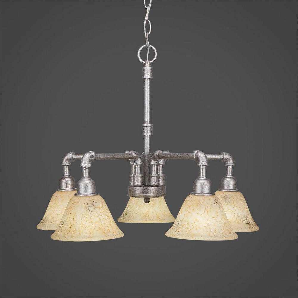 Toltec Lighting-285-AS-508-Vintage - 5 Light Chandelier-18.75 Inches Tall and 22.75 Inches Wide Aged Silver Italian Marble Dark Granite Finish