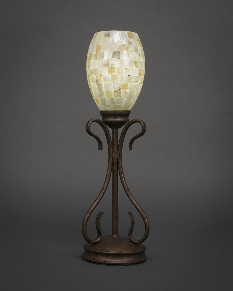 Toltec Lighting-31-BRZ-406-Swan - 1 Light Mini Table Lamp-18.25 Inches Tall and 5 Inches Wide Bronze Ivory Glaze Bronze Finish with Cayenne Linen Glass