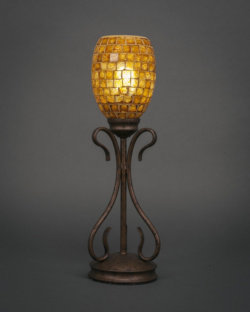 Toltec Lighting-31-BRZ-409-Swan - 1 Light Mini Table Lamp-18.25 Inches Tall and 5 Inches Wide Bronze Copper Mosaic Bronze Finish with Cayenne Linen Glass