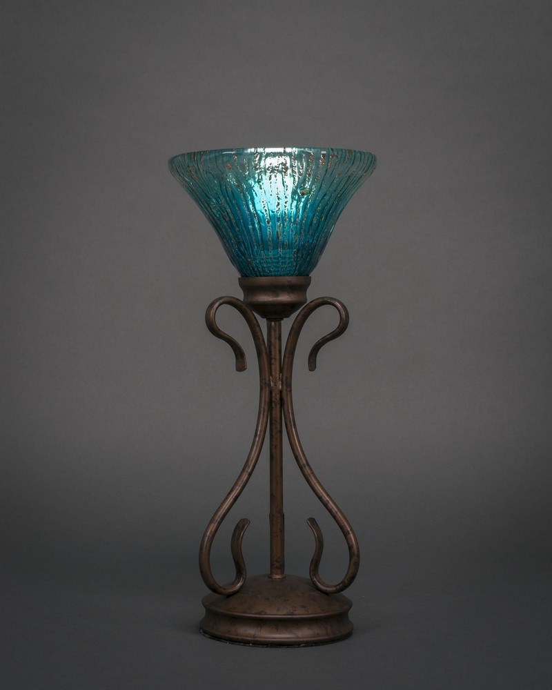 Toltec Lighting-31-BRZ-458-Swan - 1 Light Mini Table Lamp-16 Inches Tall and 7 Inches Wide Bronze Teal Crystal Bronze Finish with Kiwi Green Crystal Glass