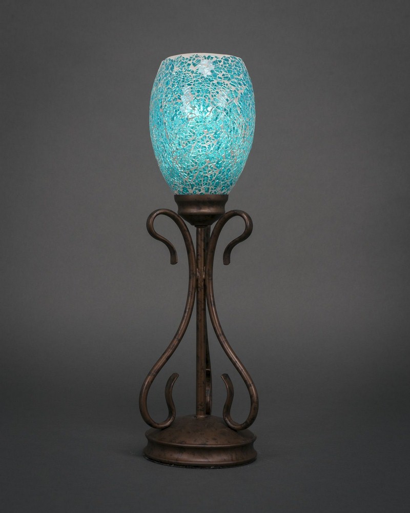 Toltec Lighting-31-BRZ-5055-Swan - 1 Light Mini Table Lamp-18.25 Inches Tall and 5 Inches Wide Bronze Turquoise Fusion Bronze Finish with Cayenne Linen Glass