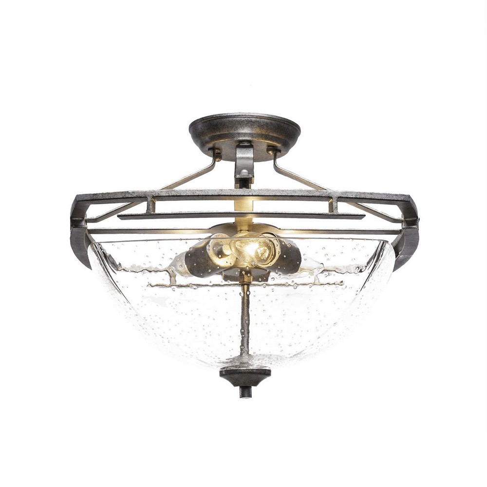 Toltec Lighting-321-AS-464-Uptowne - 3 Light Semi-Flush Mount-11.75 Inches Tall and 15 Inches Wide   Aged Silver Finish with Clear Bubble Glass