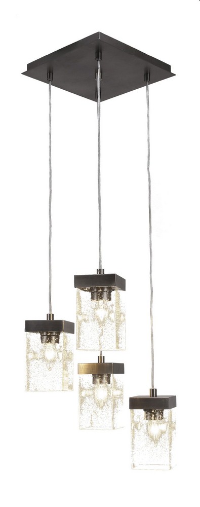 Toltec Lighting-3214-GP-530-Nouvelle - 4 Light Cluster Pendalier-10 Inches Tall and 13.25 Inches Wide Graphite Clear Bubble Espresso Finish with White Muslin Glass