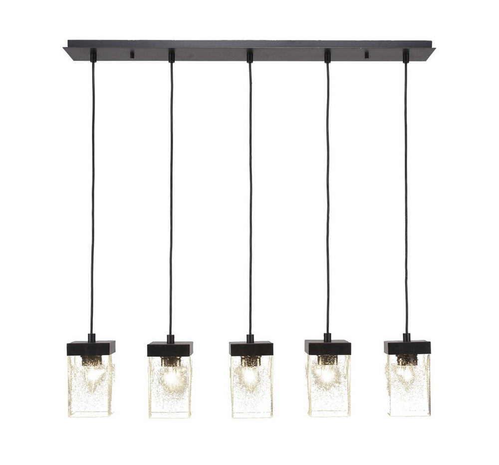 Toltec Lighting-3215-ES-530-Nouvelle - 5 Light Linear Pendalier-8 Inches Tall and 4 Inches Wide Espresso Clear Bubble Espresso Finish with Clear Bubble Glass