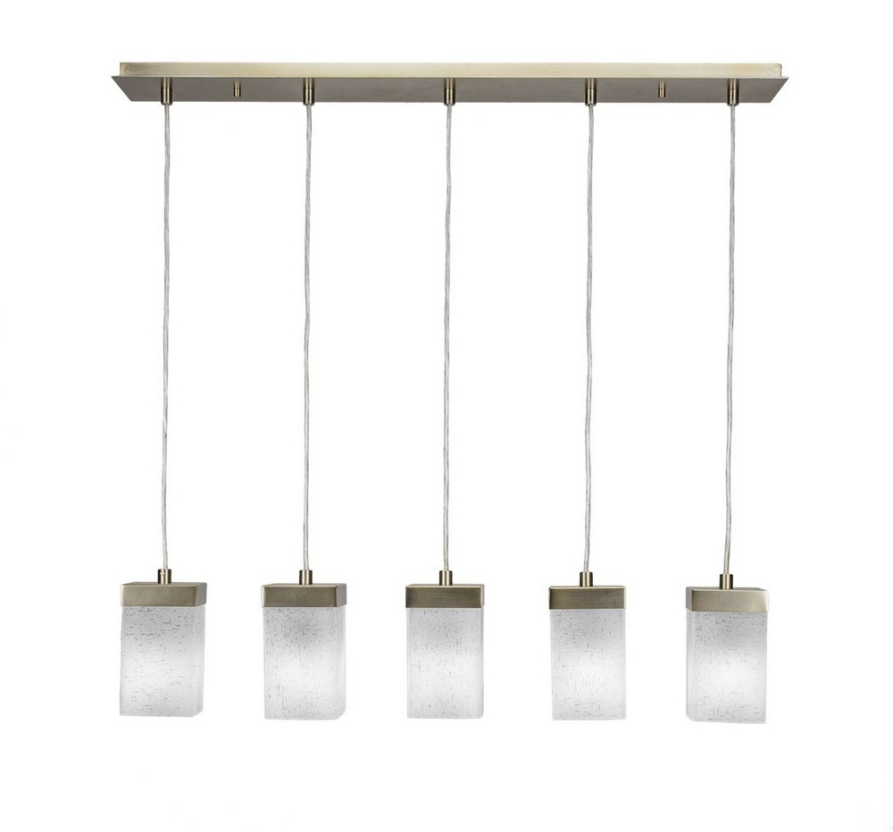 Toltec Lighting-3215-NAB-531-Nouvelle - 5 Light Linear Pendalier-8 Inches Tall and 4 Inches Wide New Aged Brass White Muslin Espresso Finish with Clear Bubble Glass