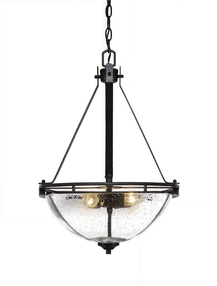 Toltec Lighting-322-DG-464-Uptowne - 3 Light Pendant-22.5 Inches Tall and 15.25 Inches Wide Aged Silver Clear Bubble Aged Silver Finish with Clear Bubble Glass