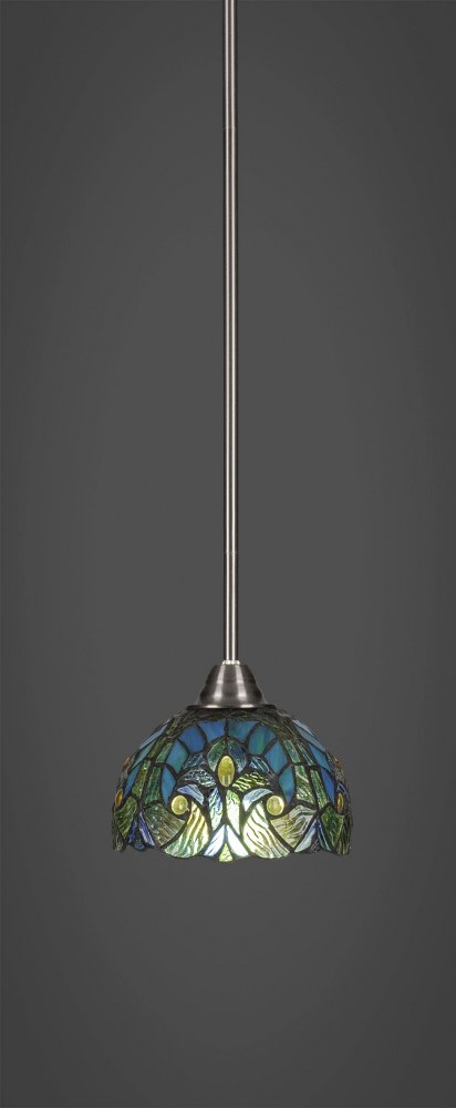 Toltec Lighting-3401-BN-9925-Paramount - 1 Light Mini Pendant-8.5 Inches Tall and 7 Inches Wide Brushed Nickel Turquoise Cypress Art Paramount - 1 Light Mini Pendant-8.5 Inches Tall and 7 Inches Wide