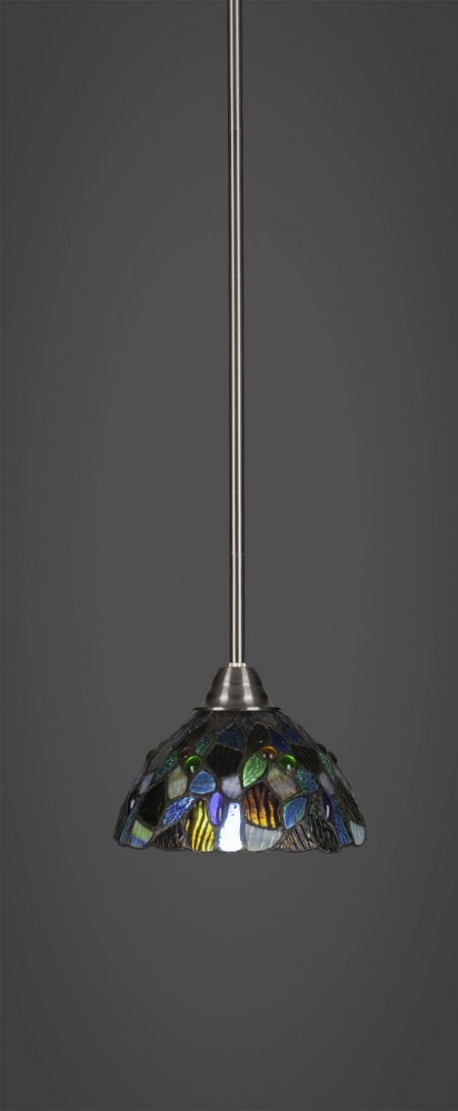 Toltec Lighting-3401-BN-9955-Paramount - 1 Light Mini Pendant-8 Inches Tall and 7 Inches Wide Brushed Nickel Blue Mosaic Art Matte Black/Brushed Nickel Finish with Clear Bubble Glass