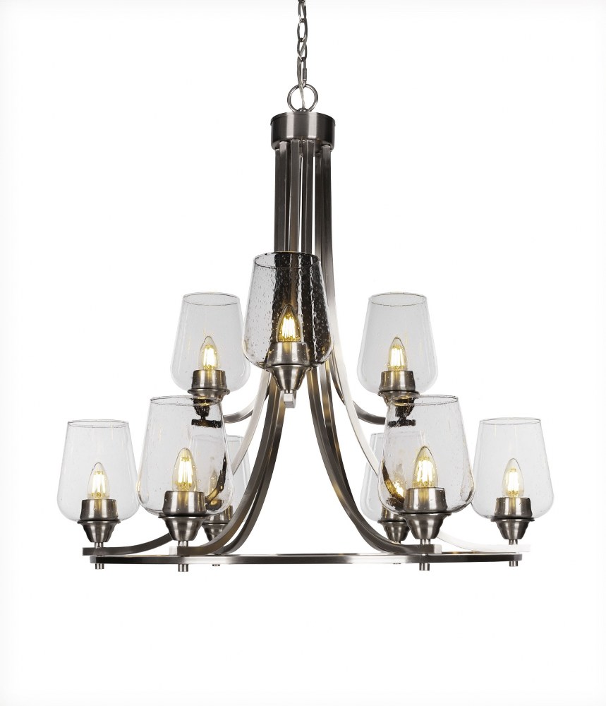 Toltec Lighting-3409-BN-210-Paramount-9 Light Chandelier-28.5 Inches Wide by 29.75 Inches High   Brushed Nickel Finish with Clear Bubble Glass