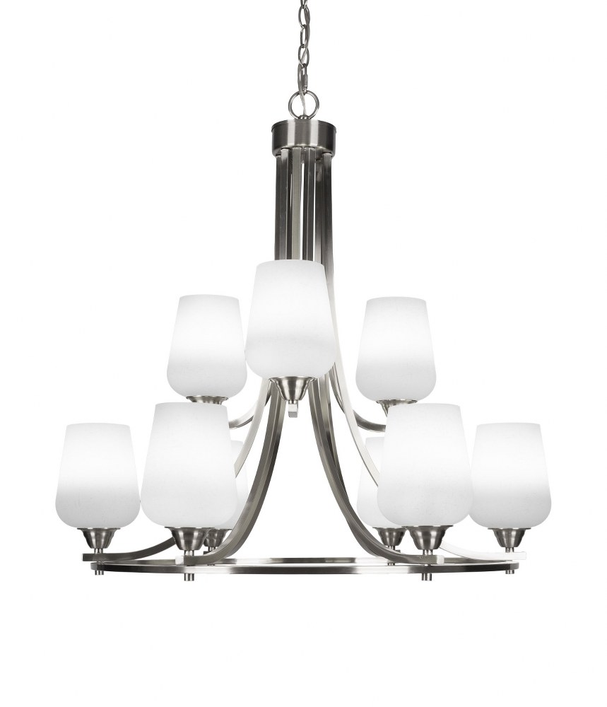 Toltec Lighting-3409-BN-211-Paramount-9 Light Chandelier-28.5 Inches Wide by 29.75 Inches High   Brushed Nickel Finish with White Muslin Glass