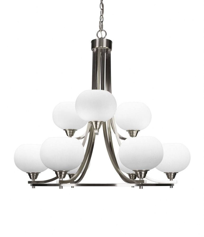 Toltec Lighting-3409-BN-212-Paramount-9 Light Chandelier-28.5 Inches Wide by 29.75 Inches High   Brushed Nickel Finish with White Muslin Glass